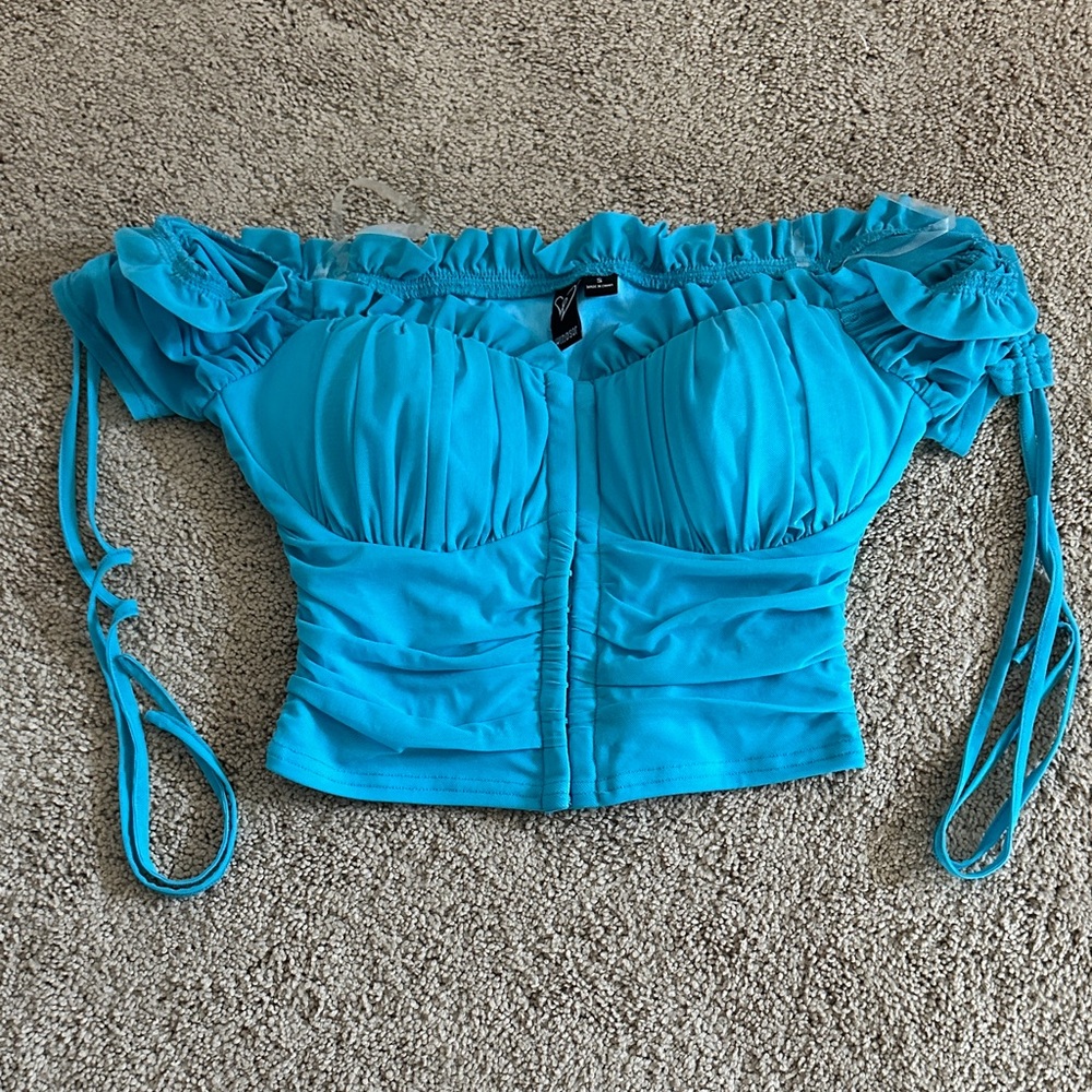 Windsor Vibrant Blue Off-Shoulder Crop Top